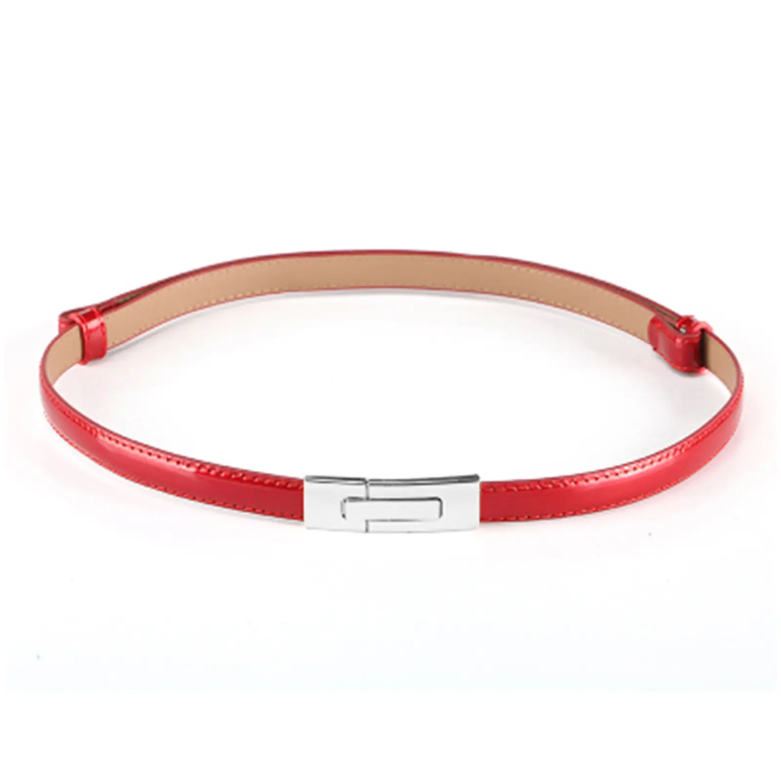 Red Leather Belt Belt with Silver Clasp