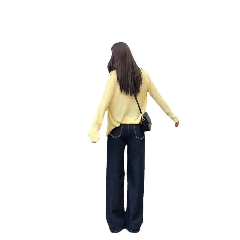 Women Wide Leg Pants Dark Blue Chubby mm2024