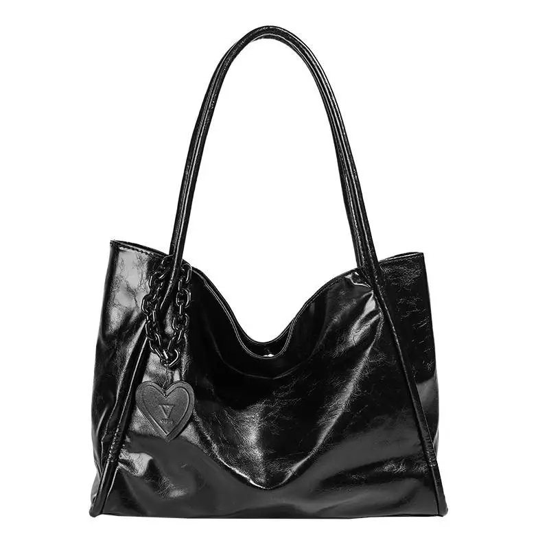 Black Heart Pendant Tote Bag for Women 2026