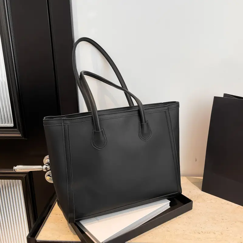 Retro Korean Style Leather Shoulder Tote Brown - Image 5
