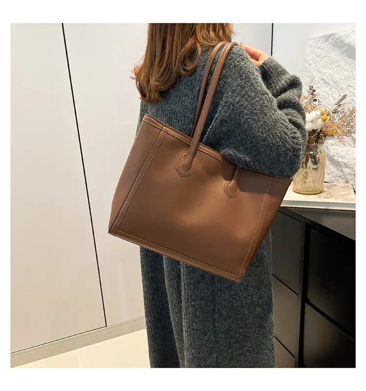 Retro Korean Style Leather Shoulder Tote Brown — feature 11