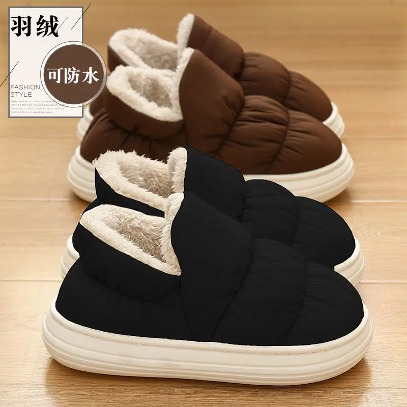 Cotton Slippers Women's Winter Down Waterproof Bag Heel fleece-lined Warm Thick Sole Couple's Indoor Household Cotton Shoes Men's Outer Wear - Image 9