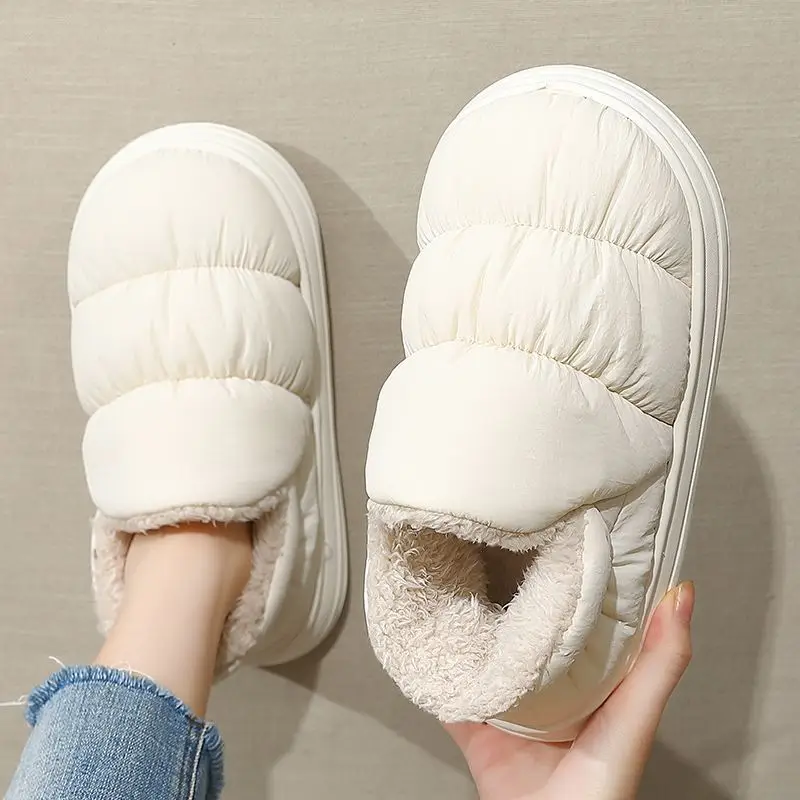 Cotton Slippers Women's Winter Down Waterproof Bag Heel fleece-lined Warm Thick Sole Couple's Indoor Household Cotton Shoes Men's Outer Wear - Image 2