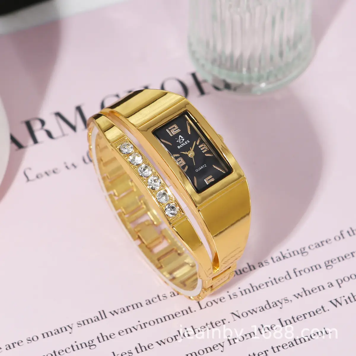 Gold Women's Quartz Watch with Diamond Bracelet