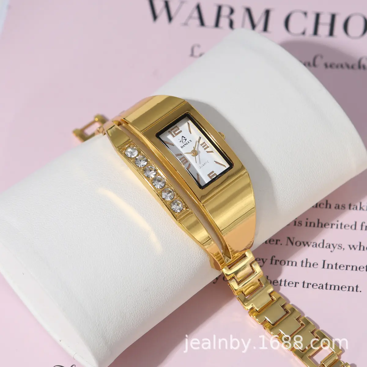 Gold Women's Quartz Watch with Diamond Bracelet — feature 9