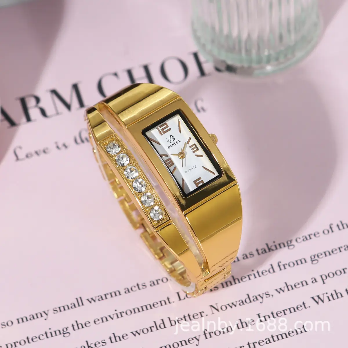 Gold Women's Quartz Watch with Diamond Bracelet - Image 2