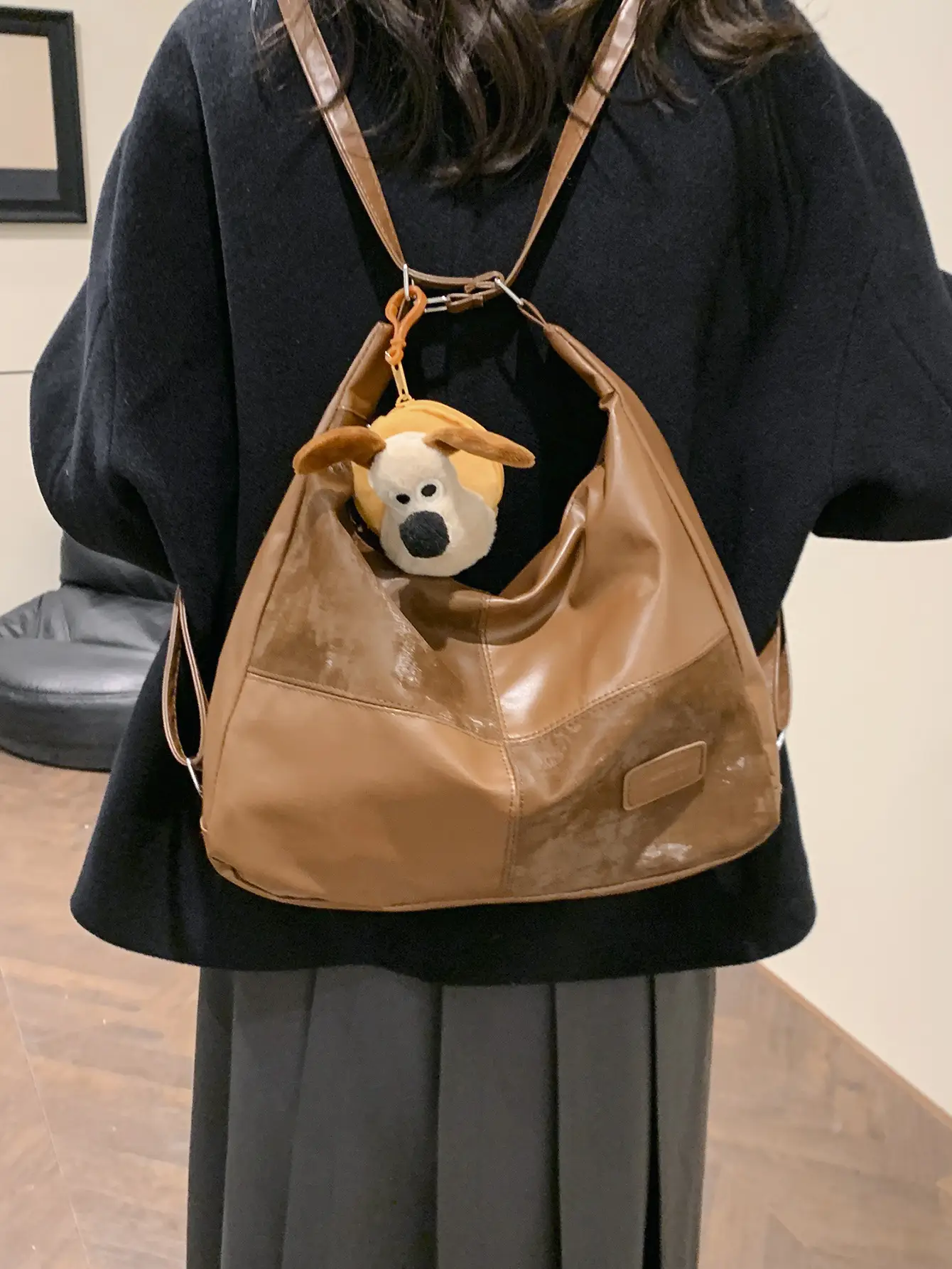Women's Multifunctional Tote Bag Brown Leather - Image 4