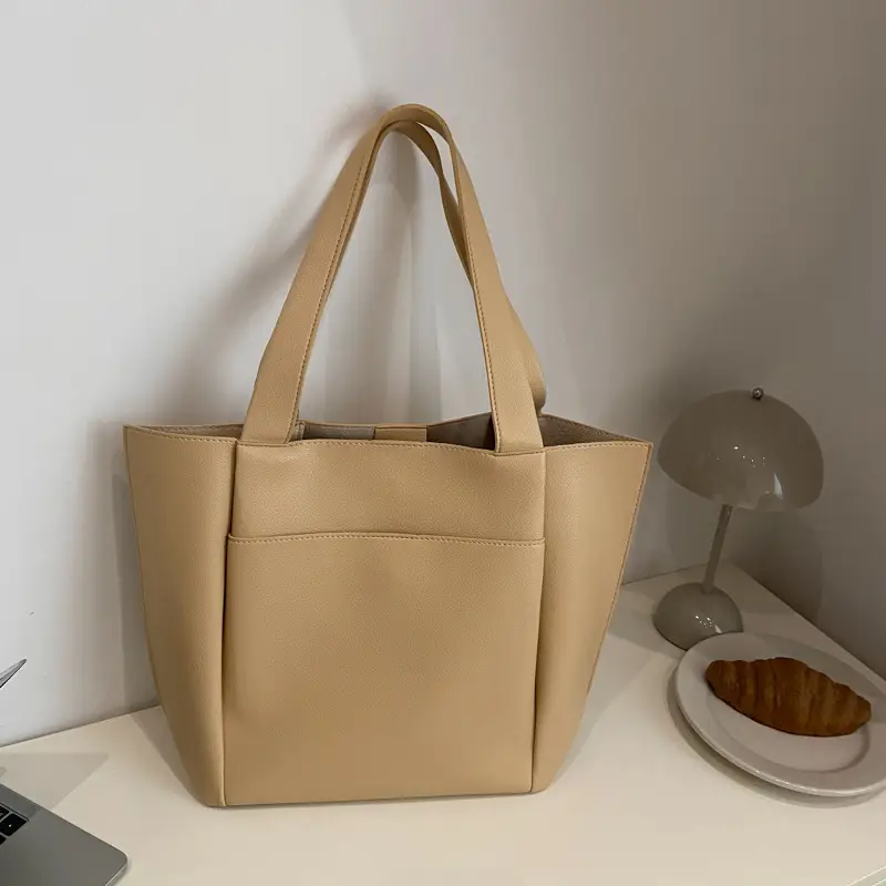 Women's Beige Tote Bag Large Capacity Casual Shoulder Bag - Image 7