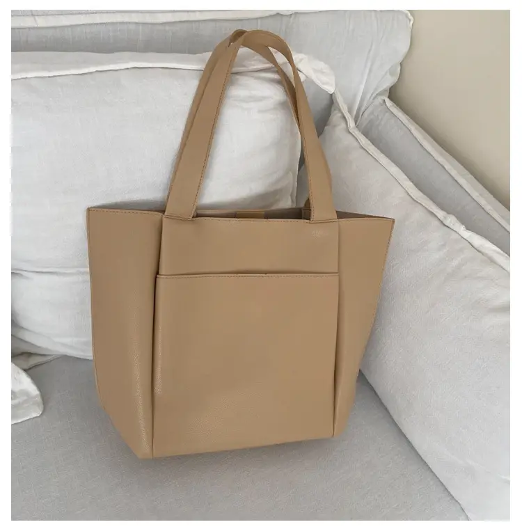 Women's Beige Tote Bag Large Capacity Casual Shoulder Bag - Image 3