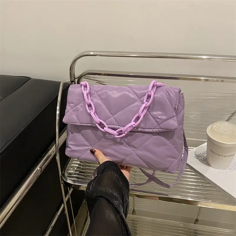 Purple Quilted Diamond Lattice Shoulder Bag 2024 - Image 10