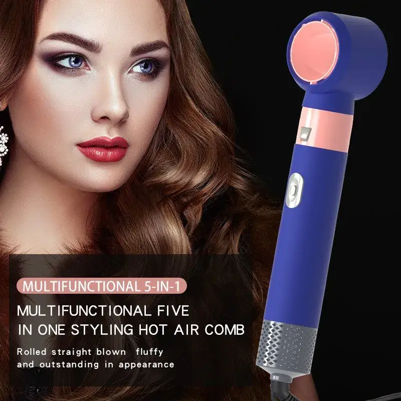 5-in-1 Self-Curling Hair Comb & Dryer Blue - Image 7
