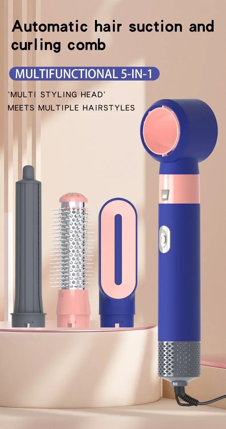 5-in-1 Self-Curling Hair Comb & Dryer Blue — feature 1