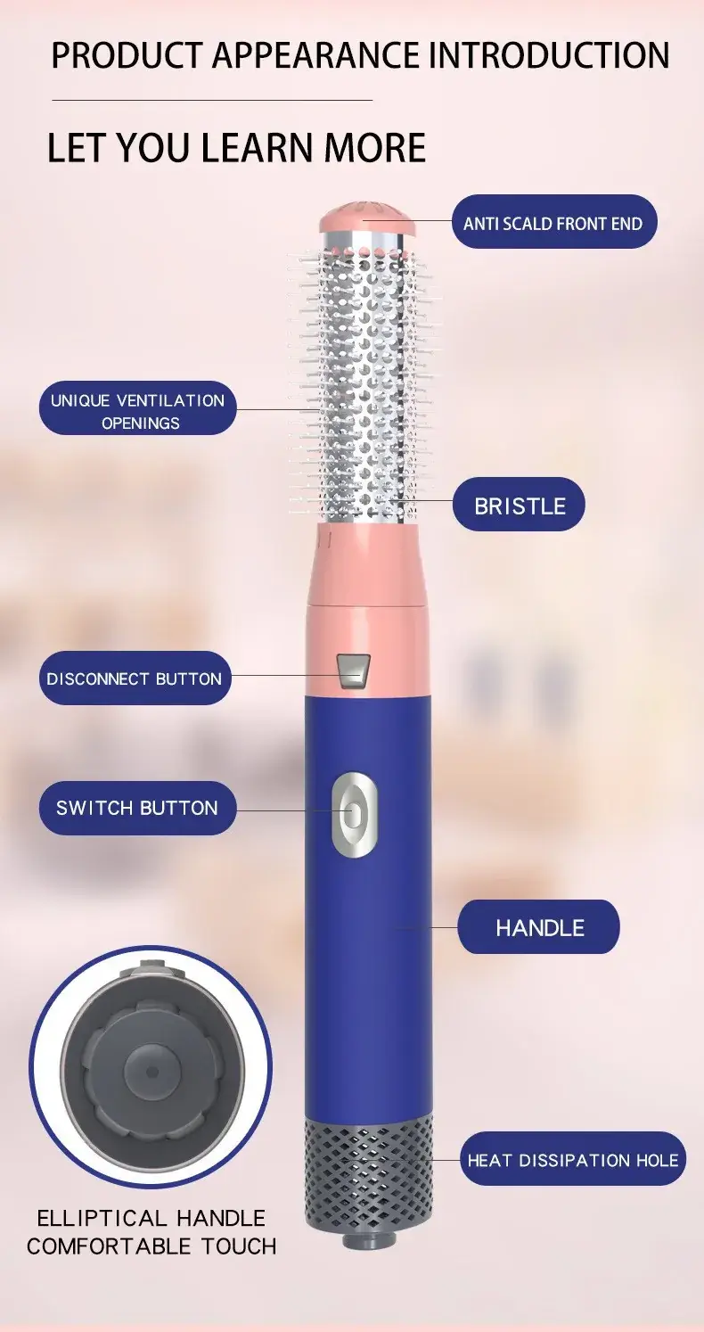 5-in-1 Self-Curling Hair Comb & Dryer Blue — feature 11