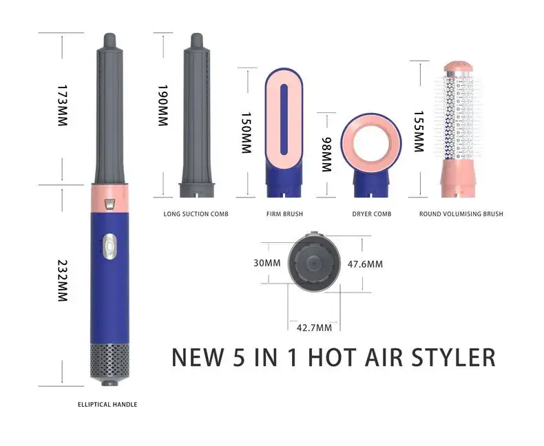 5-in-1 Self-Curling Hair Comb & Dryer Blue — feature 15