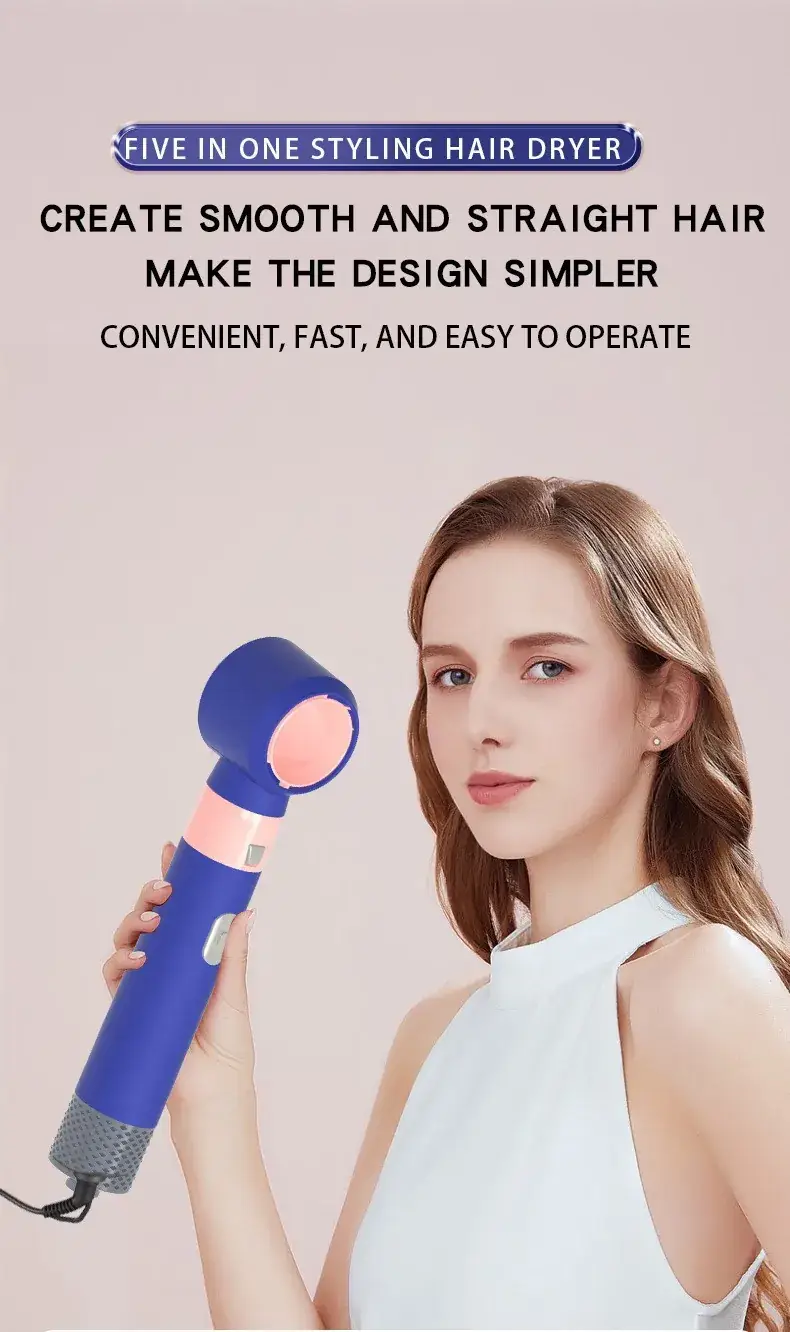 5-in-1 Self-Curling Hair Comb & Dryer Blue — feature 3