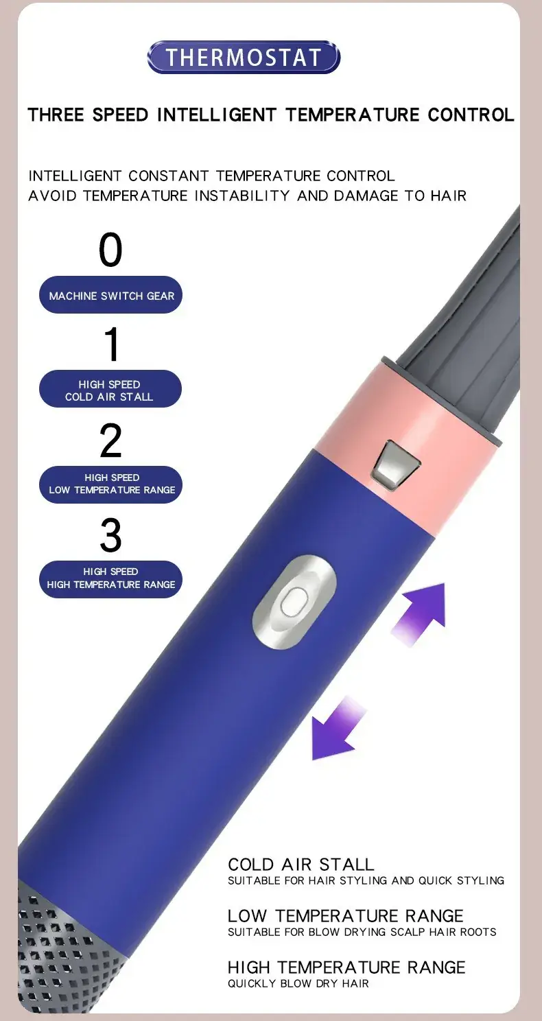 5-in-1 Self-Curling Hair Comb & Dryer Blue — feature 8