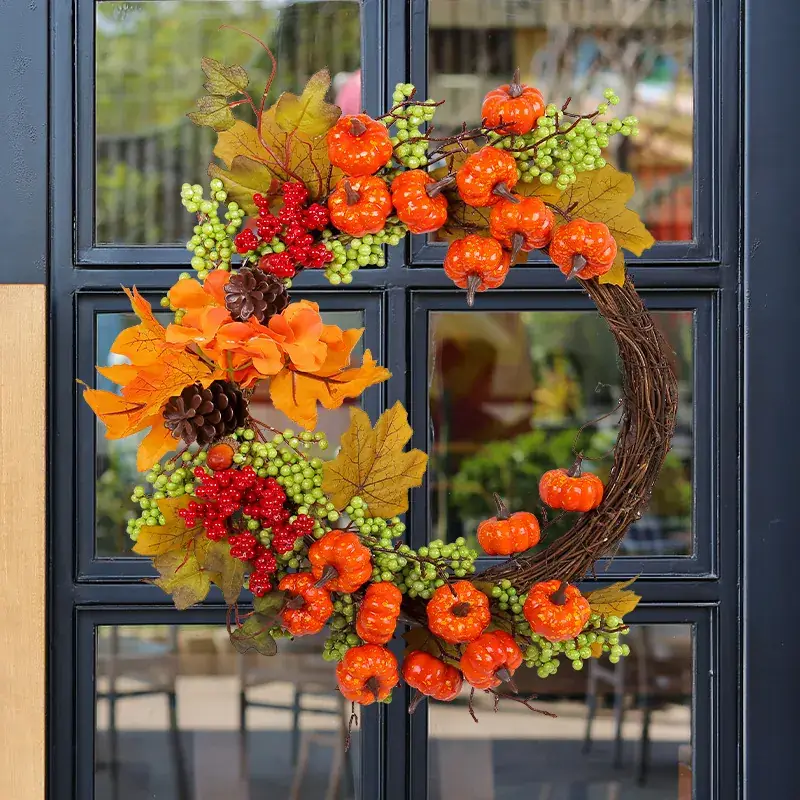 Artificial Autumn Pumpkin Wreath Decor 210g Hengchong - Image 2