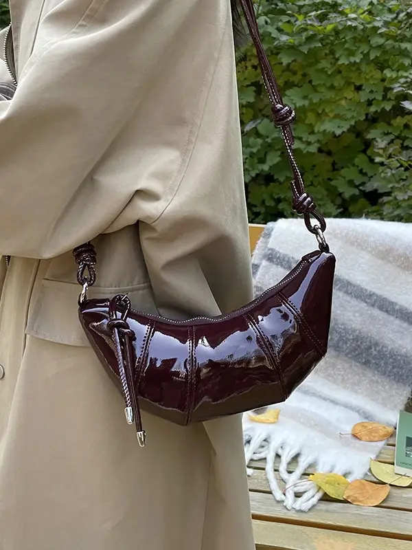 Brown Glossy Crossbody Bag for Women Autumn Winter 2024 - Image 5