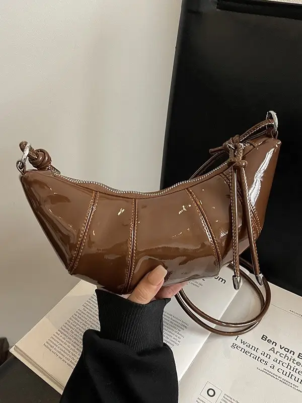 Brown Glossy Crossbody Bag for Women Autumn Winter 2024 - Image 6