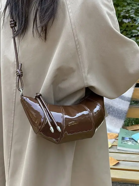 Brown Glossy Crossbody Bag for Women Autumn Winter 2024 - Image 7