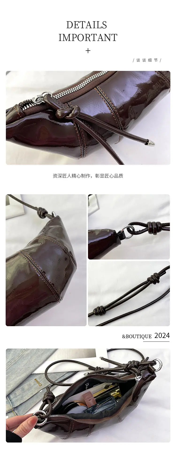Brown Glossy Crossbody Bag for Women Autumn Winter 2024 — feature 4