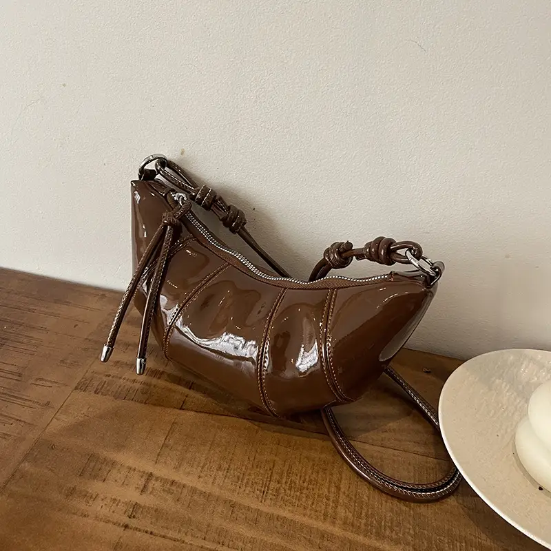 Brown Glossy Crossbody Bag for Women Autumn Winter 2024 - Image 2