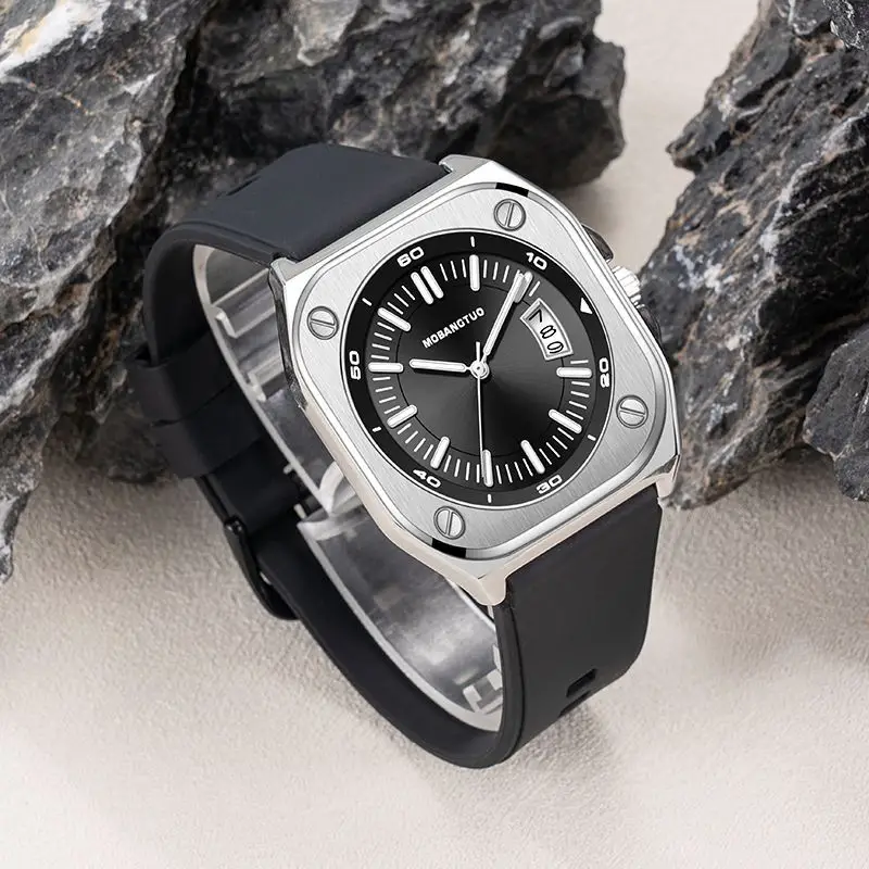 Luminous Square Watch for Women with Black Silicone Band - Image 8