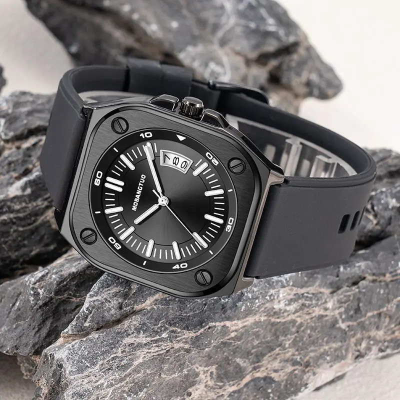 Luminous Square Watch for Women with Black Silicone Band - Image 9