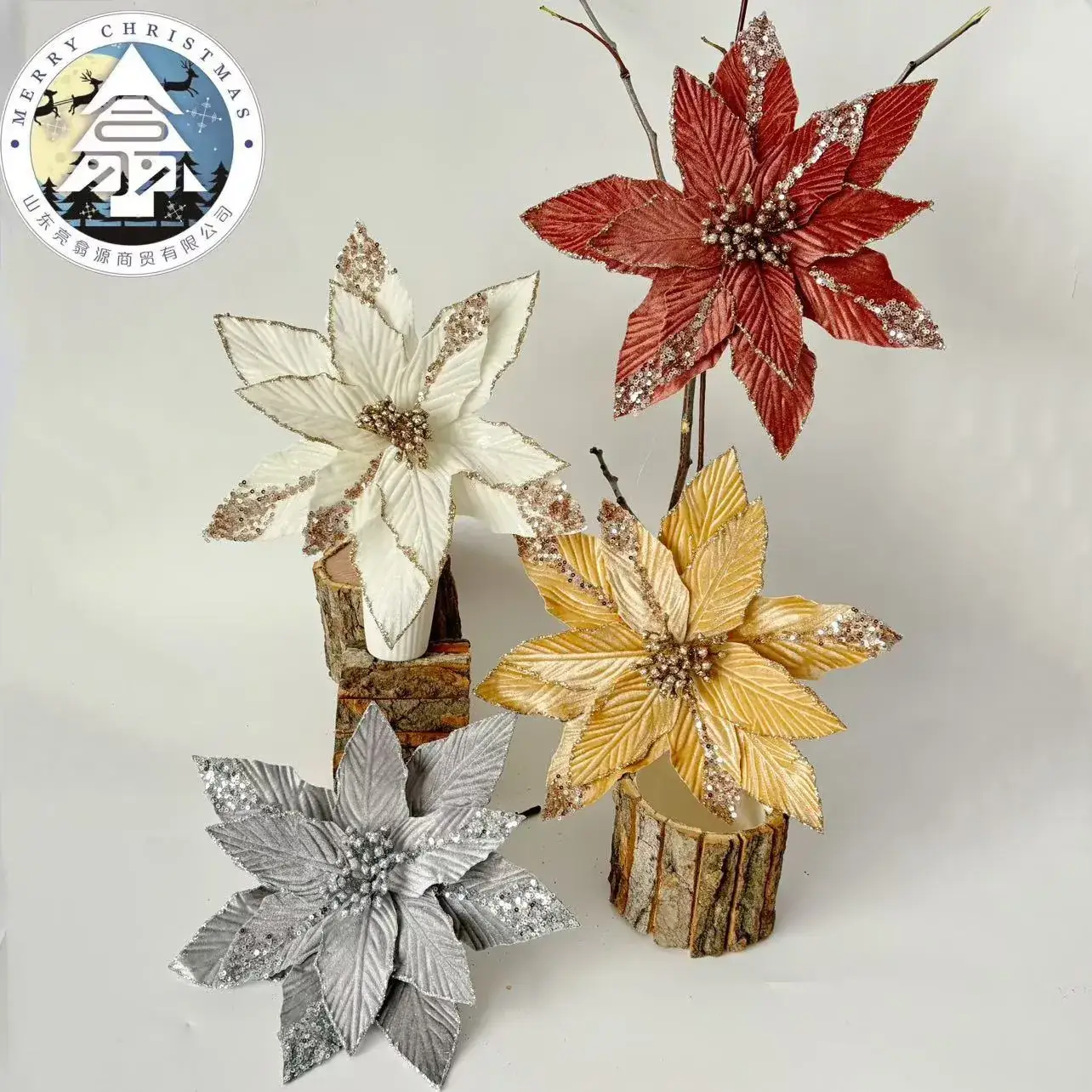 Cross-Border Velvet Christmas Flowers Rose Gold Decor