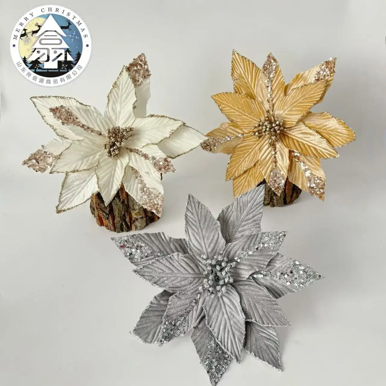 Cross-Border Velvet Christmas Flowers Rose Gold Decor