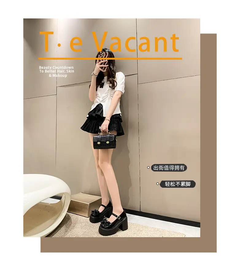 Mary Jane Shoes Women's 2023 Autumn and Winter New Round Toe Strap Bow Small Leather Shoes Thick Heel Thick Soled High Heels — feature 1