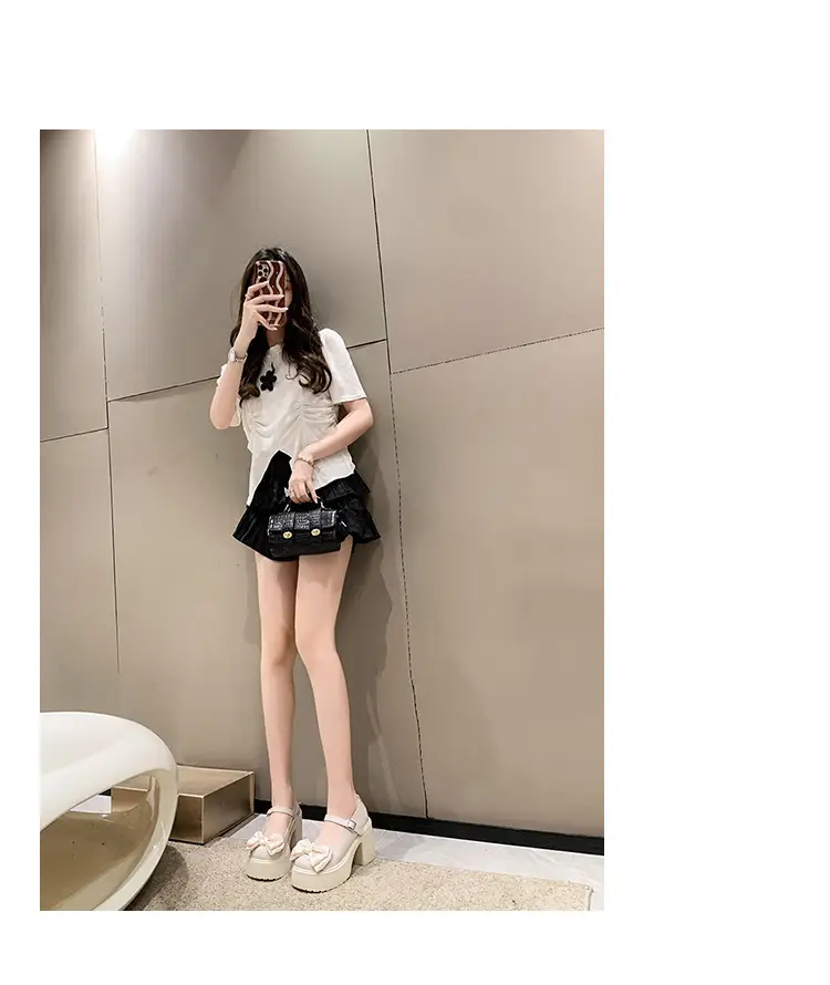 Mary Jane Shoes Women's 2023 Autumn and Winter New Round Toe Strap Bow Small Leather Shoes Thick Heel Thick Soled High Heels — feature 4