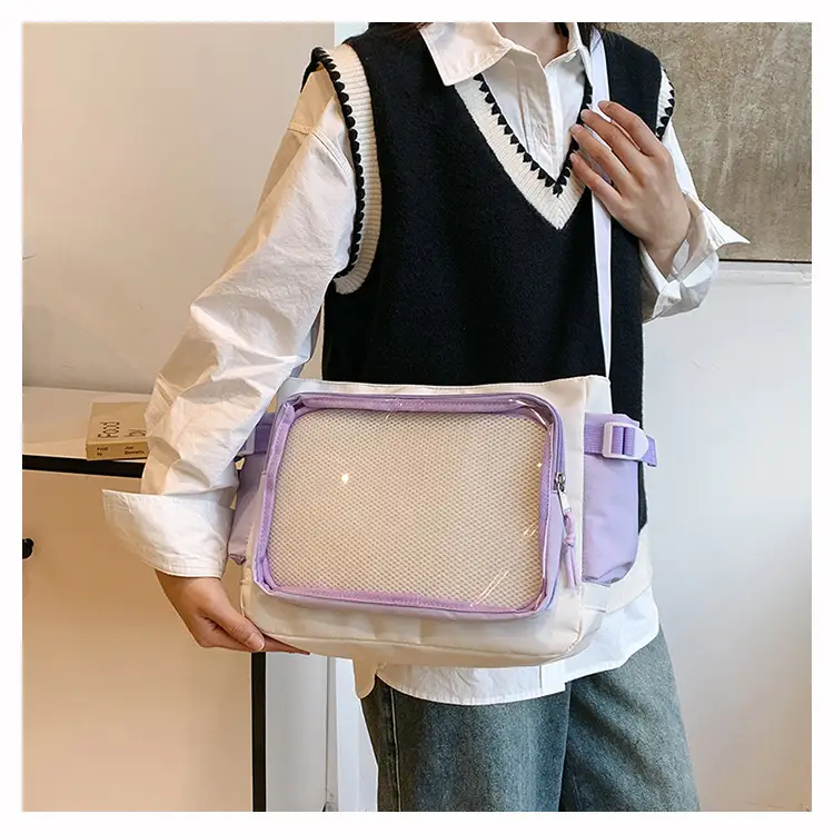 Girls Student Messenger Bag Purple Transparent Shoulder Crossbody — feature 11