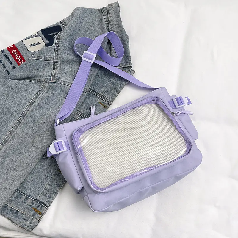 Girls Student Messenger Bag Purple Transparent Shoulder Crossbody - Image 3