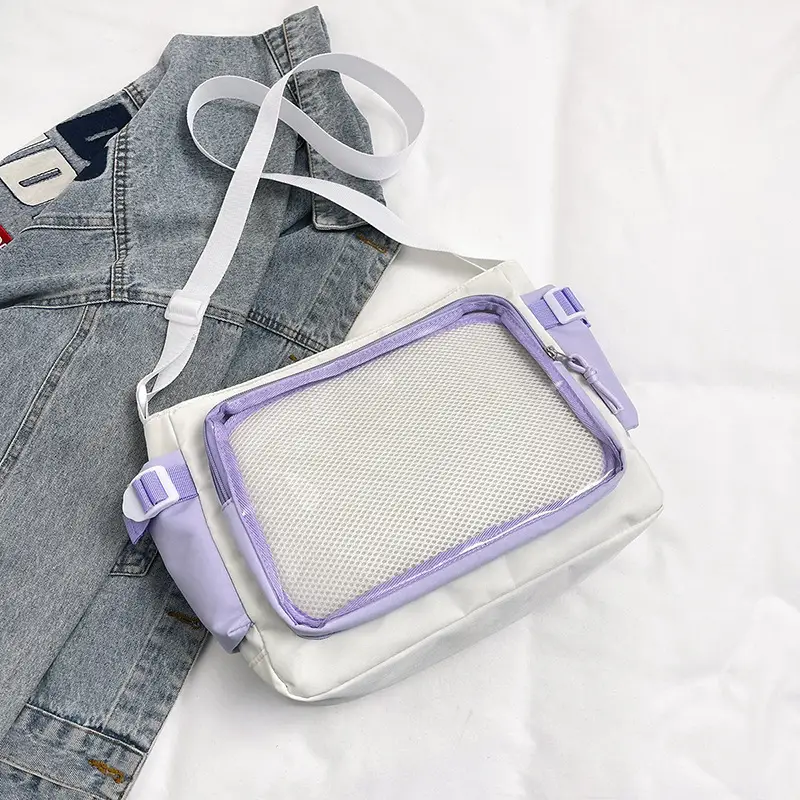 Girls Student Messenger Bag Purple Transparent Shoulder Crossbody - Image 4