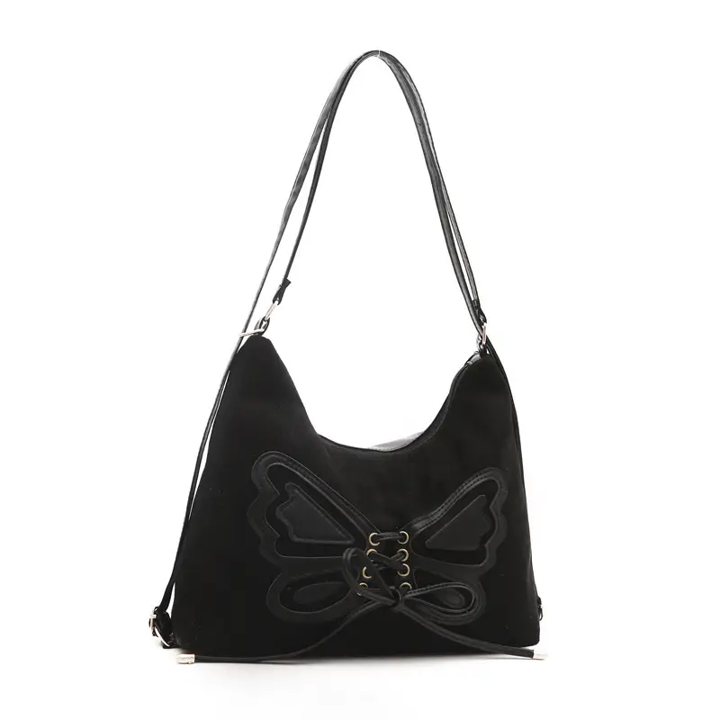 Women's Butterfly Embroidered Throw Tote Bag Brown Black Tan Large Capacity Bow Shoulder Crossbody Multi-purpose Bag - Image 8