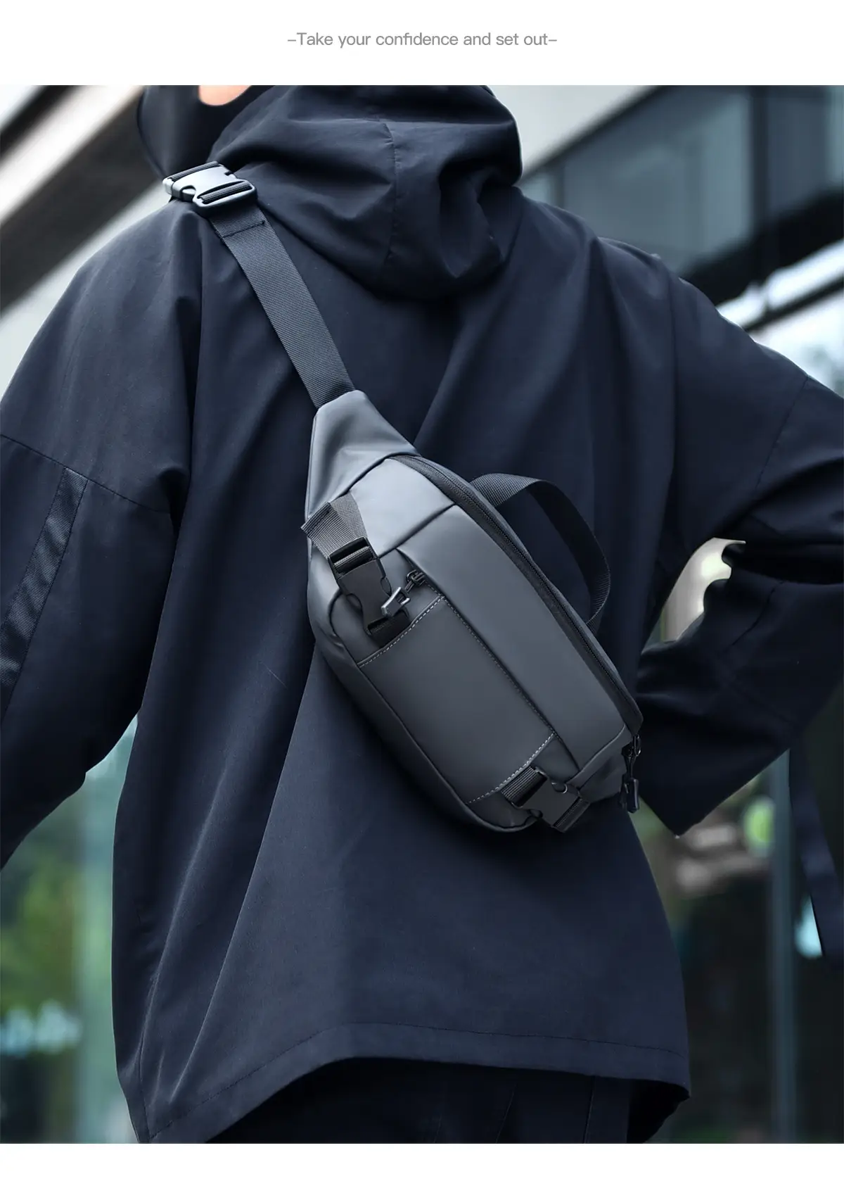 Black Multi-Functional Sports Chest Bag Shoulder Crossbody — feature 28