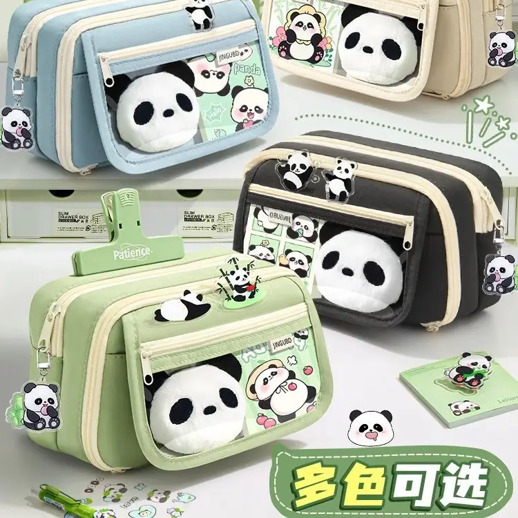 Cute Panda Pencil Case Dirt Resistant High Color Value Large Capacity Student Stationery Gift Bag Class Award Stationery suit