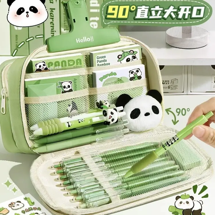 Cute Panda Pencil Case Dirt Resistant High Color Value Large Capacity Student Stationery Gift Bag Class Award Stationery suit