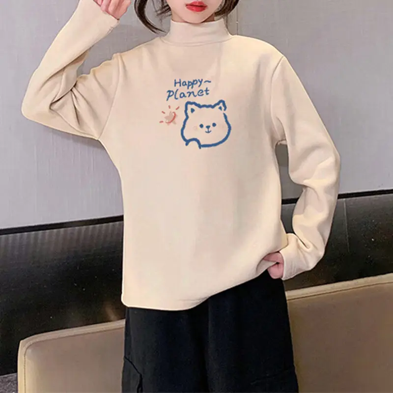 Children's Brown Cartoon Velvet T-Shirt Autumn Winter Boys