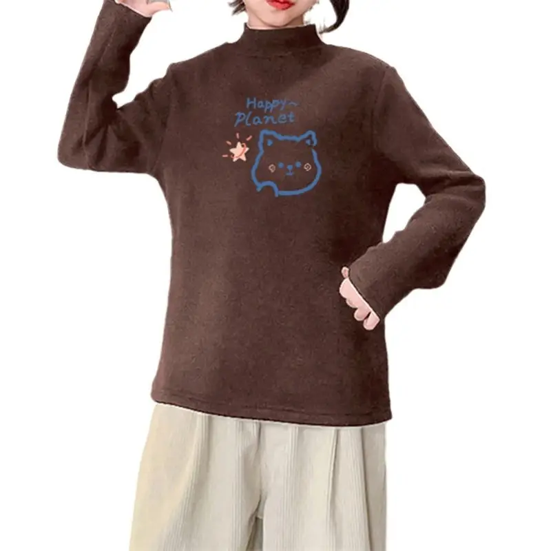 Children's Brown Cartoon Velvet T-Shirt Autumn Winter Boys