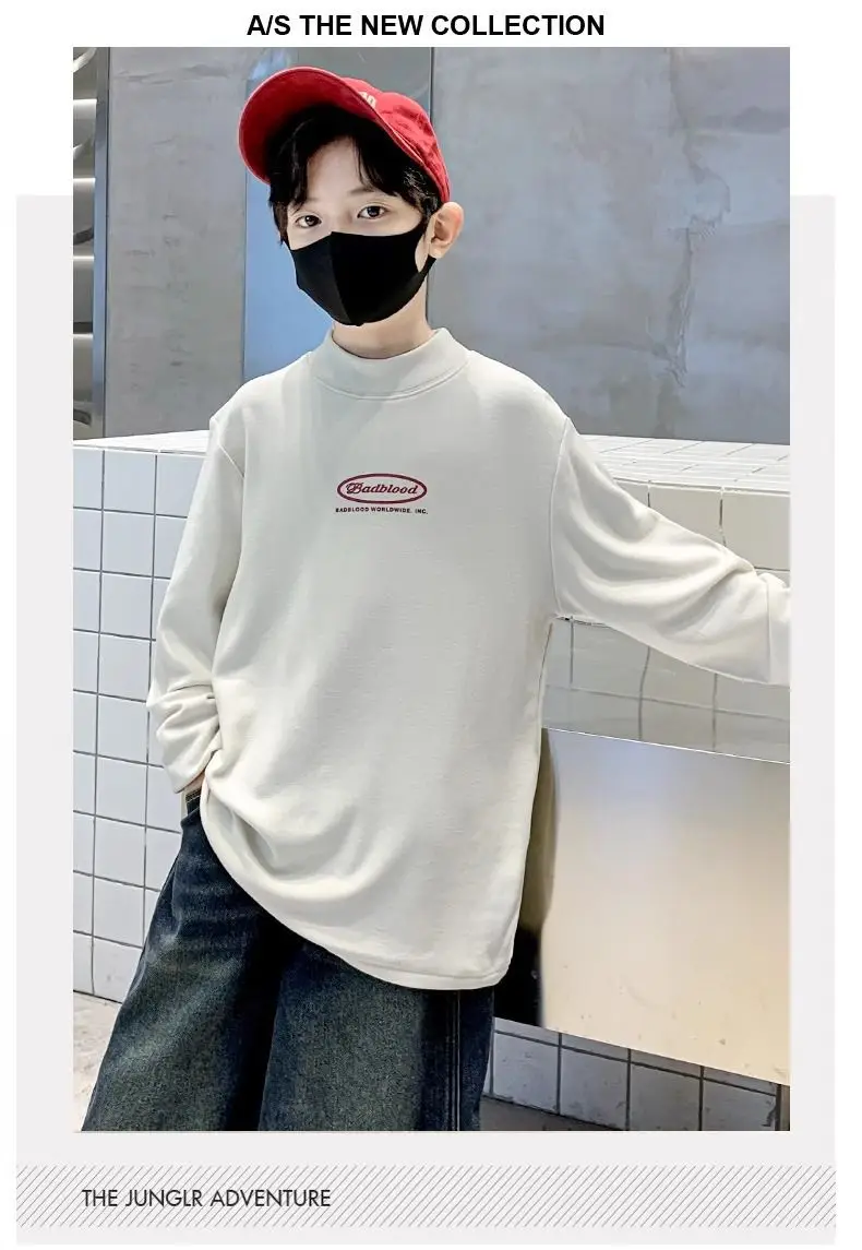 Children's Velvet T-Shirt Black Fleece Warm Winter Top — feature 7
