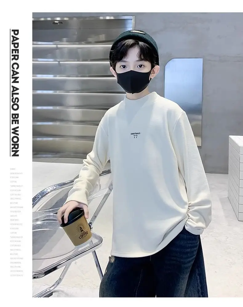 Children's Velvet T-Shirt Grey Boys Autumn Winter Warm Fleece Lined — feature 15