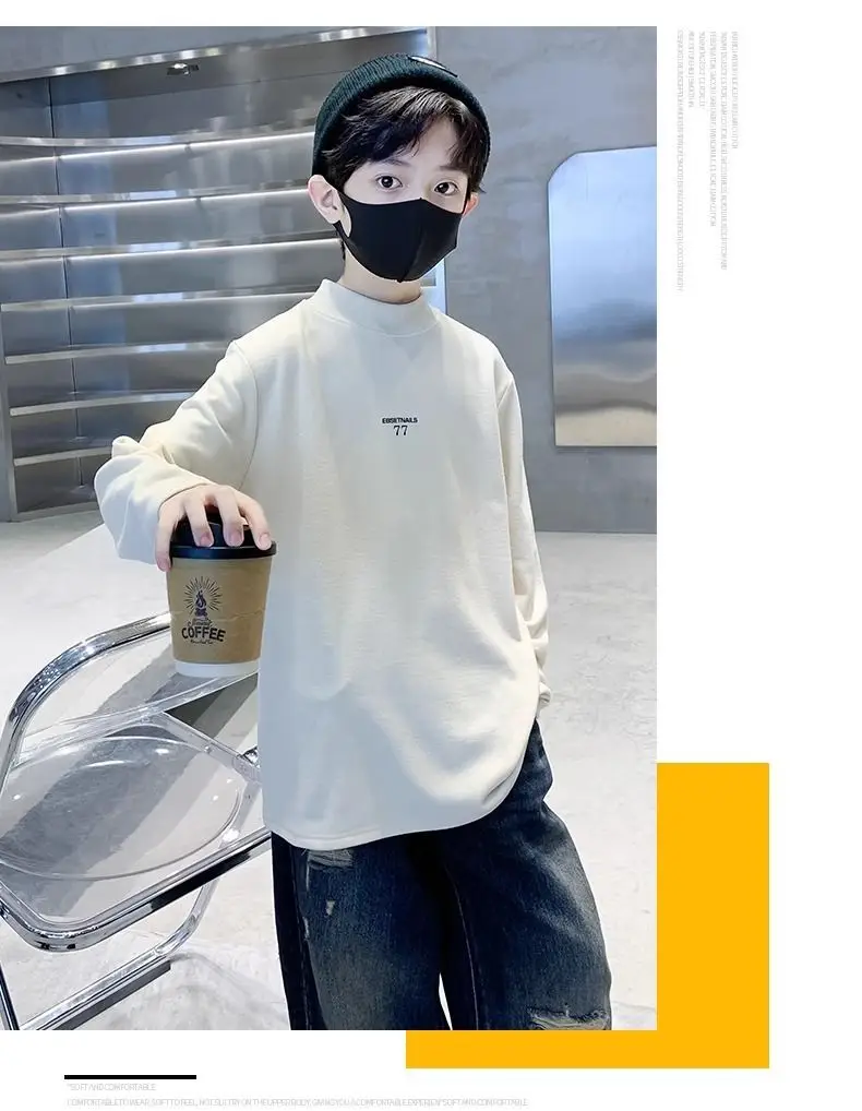 Children's Velvet T-Shirt Grey Boys Autumn Winter Warm Fleece Lined — feature 16