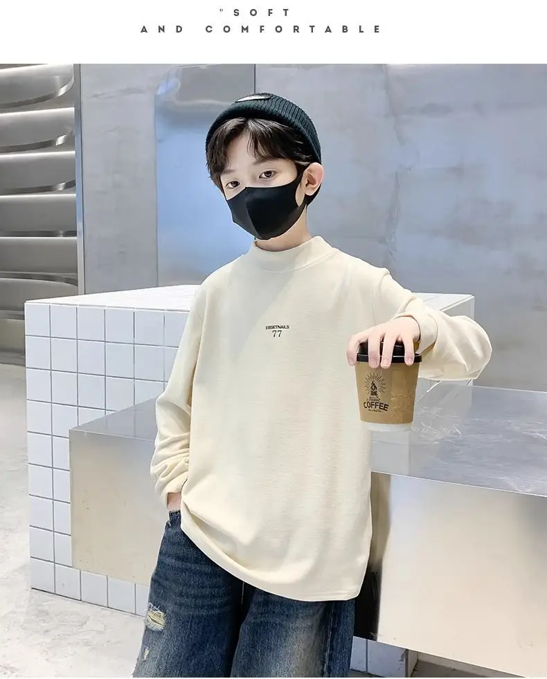 Children's Velvet T-Shirt Grey Boys Autumn Winter Warm Fleece Lined — feature 18