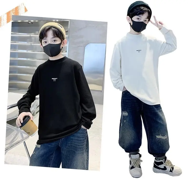 Children's Velvet T-Shirt Grey Boys Autumn Winter Warm Fleece Lined — feature 3