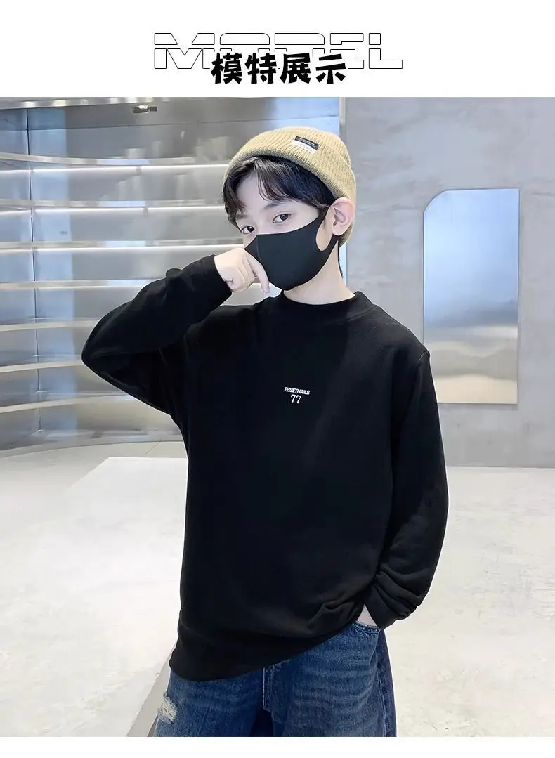 Children's Velvet T-Shirt Grey Boys Autumn Winter Warm Fleece Lined — feature 9