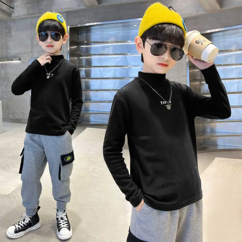 Children's Velvet T-Shirt Grey Boys Autumn Winter Warm Fleece Lined - Image 3