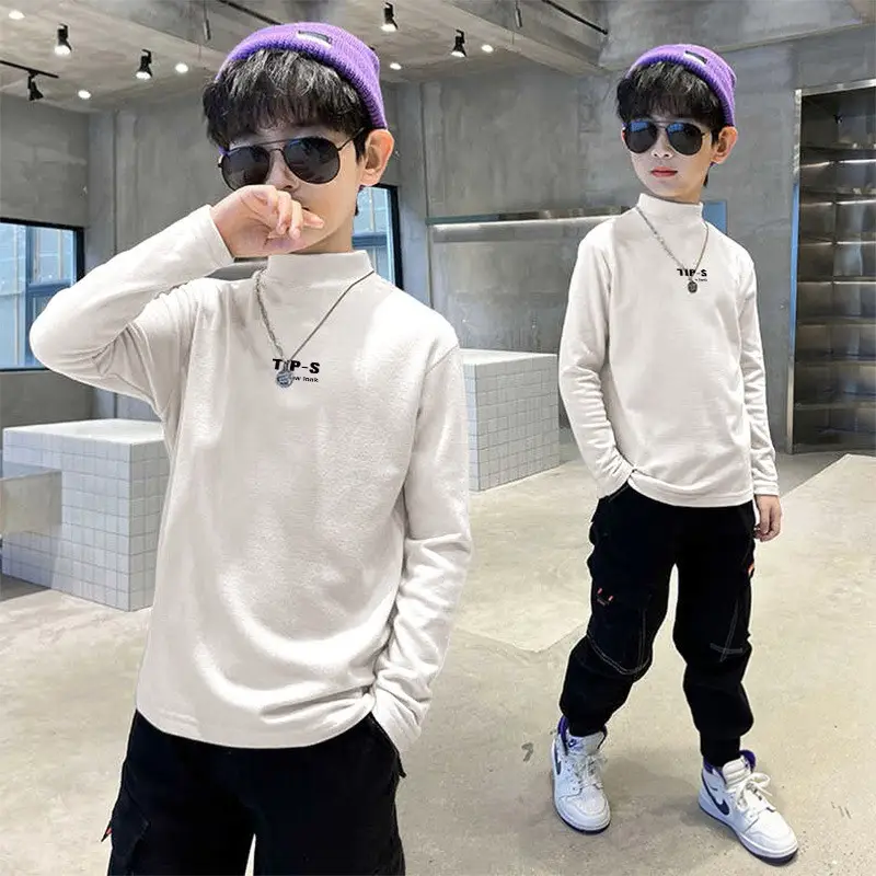 Children's Velvet T-Shirt Grey Boys Autumn Winter Warm Fleece Lined - Image 4