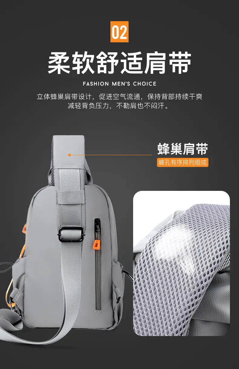 Gray USB-C Crossbody Bag for Men — feature 19
